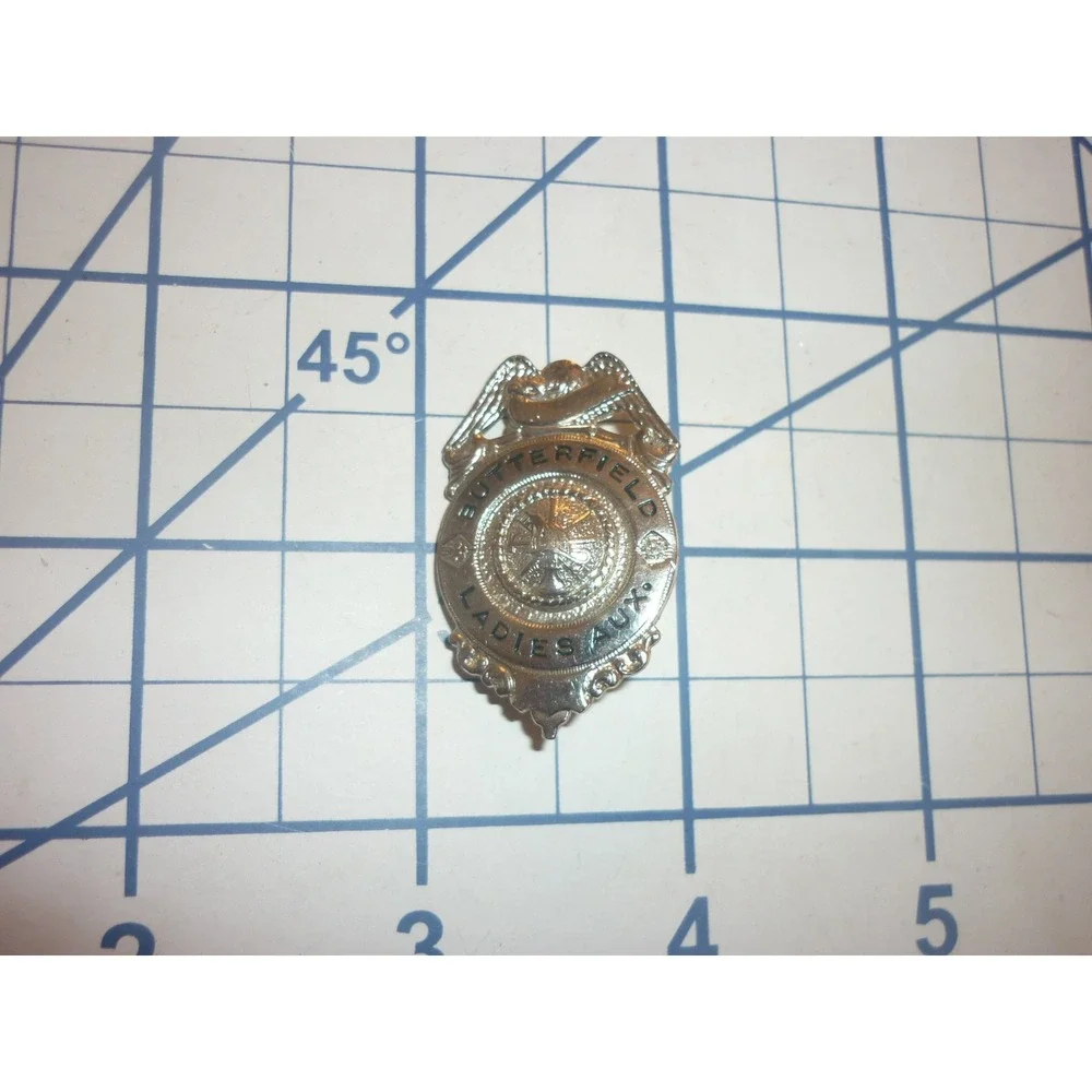 Vintage Butterfield Fire Department Ladies Auxiliary Pin Silver Tone Badge